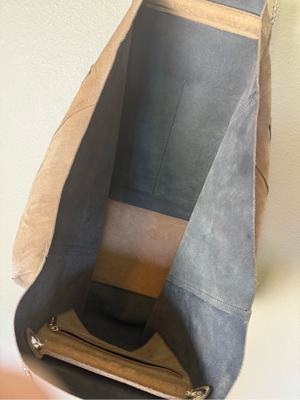 Sezane Gaby Suede Leather Oversized Tote Bag in Light Camel Brown *PROJECT BAG* - Picture 9 of 11